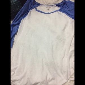 White and blue baseball style shirt
